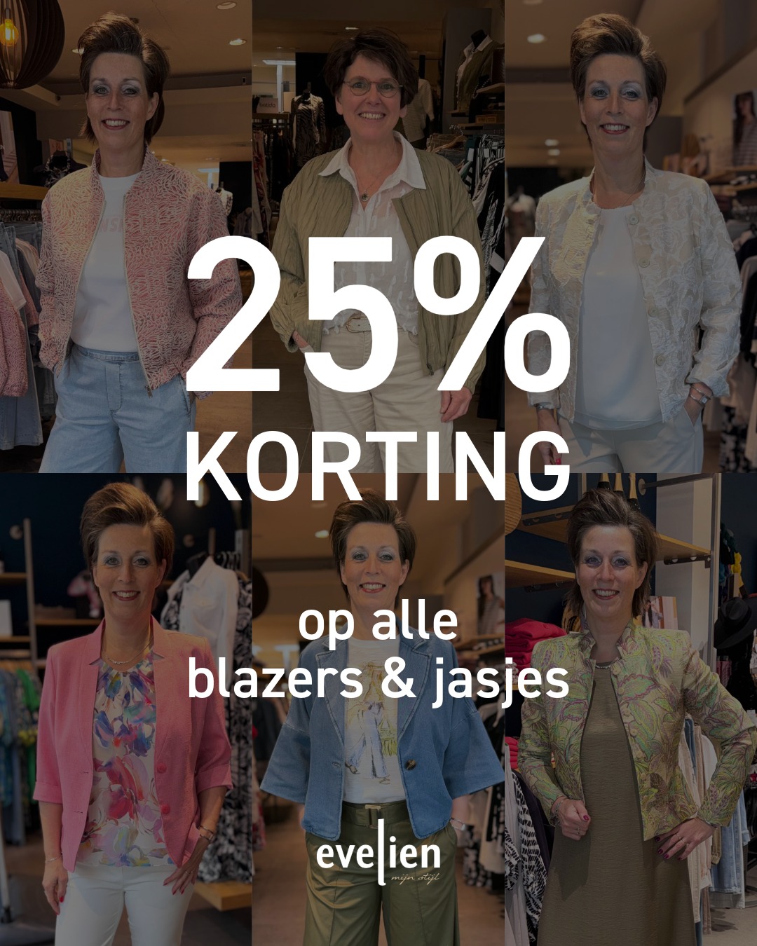 25% korting op alle blazers en jasjes