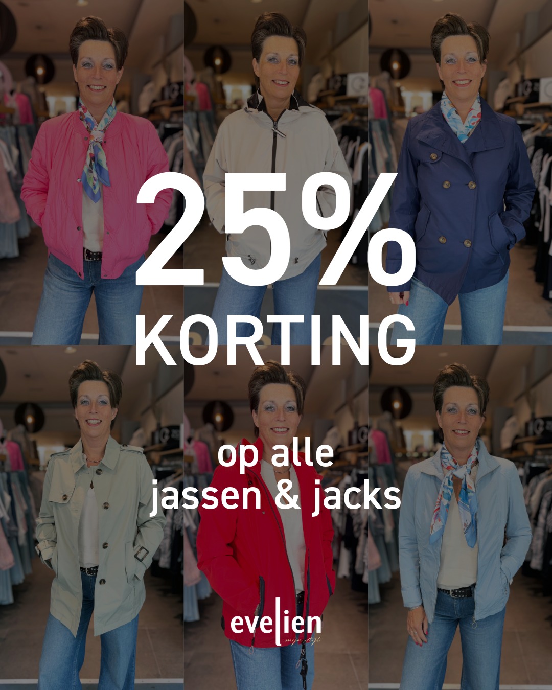 25% korting op alle jassen en jacks