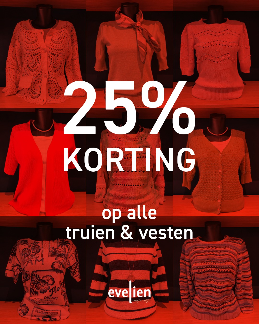25% korting op alle truien en vesten